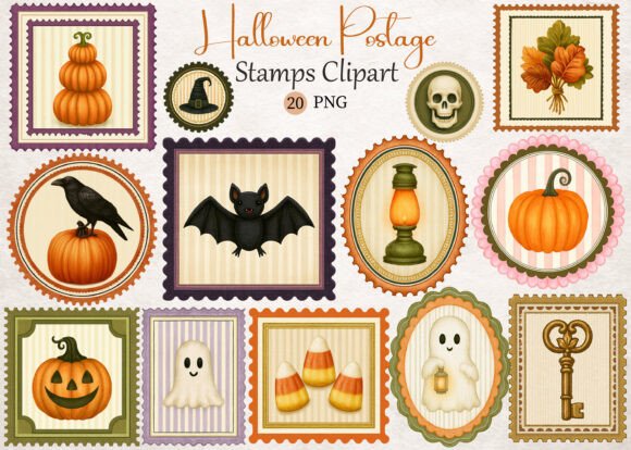 Download Halloween Postage Stamps Clipart - Postage stamps Collection