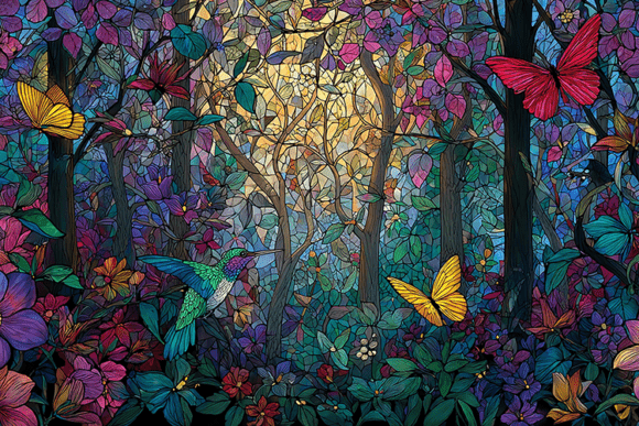 Download Stained Glass Forest Bird Artwork - Forest bird Collection