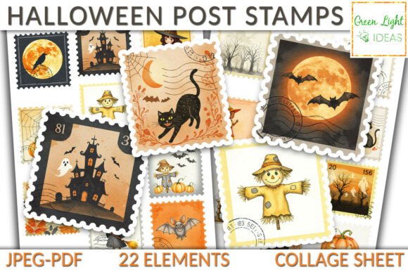 Download Halloween Postage Stamps Collage Sheet - Postage stamps Collection