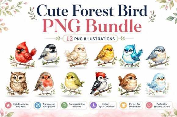 Download Cute Forest Bird PNG Watercolor Clipart - Forest bird Collection