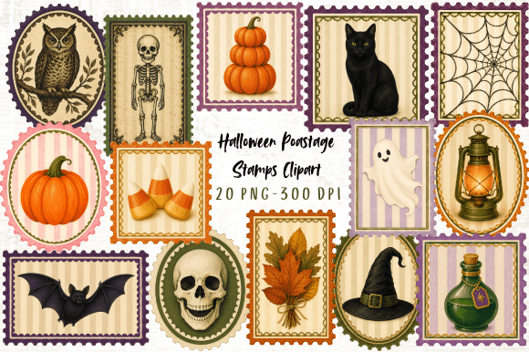 Download Halloween Postage Stamps Clipart PNG - Postage stamps Collection