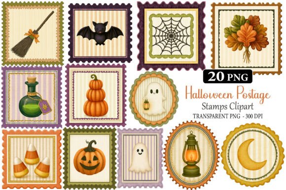 Download Halloween Postage Stamps Clipart - Postage stamps Collection