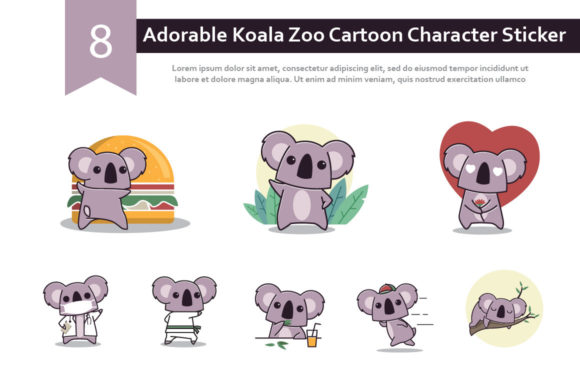 Download 8 Adorable Koala Zoo Cartoon Character - Adorable koala Collection