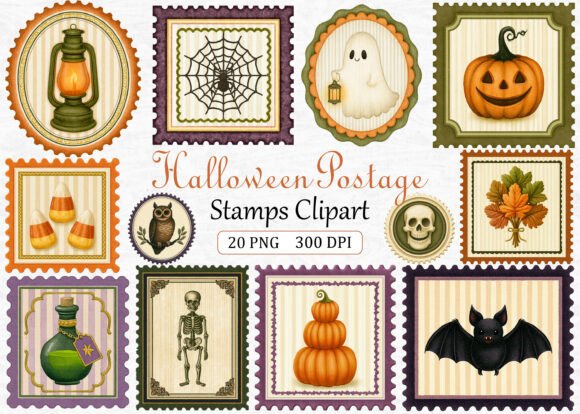 Download Halloween Postage Stamps Clipart - Postage stamps Collection