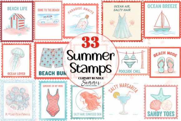 Download Summer Beach Postage Stamps Clipart - Postage stamps Collection