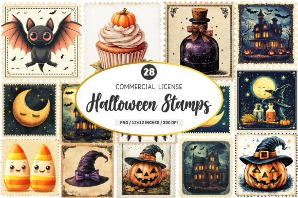 Download Halloween Postage Stamps Clipart PNG - Postage stamps Collection