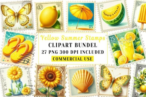 Download Yellow Summer Postage Stamps Clipart - Postage stamps Collection