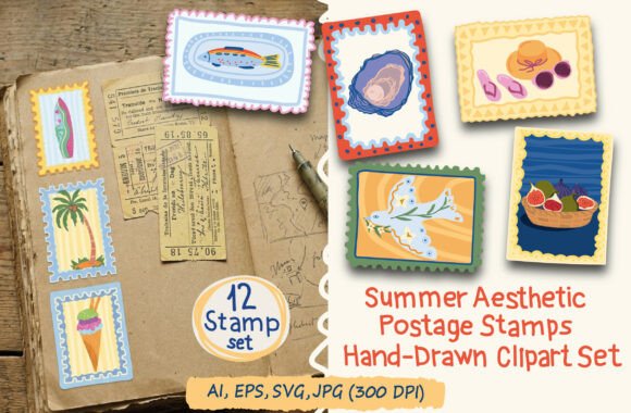 Download Summer Travel Postage Stamps Clipart - Postage stamps Collection